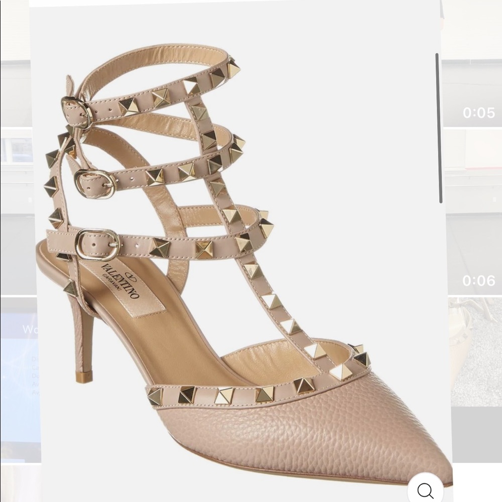 Valentino Rockstud Caged 65 Leather Ankle Strap Pump